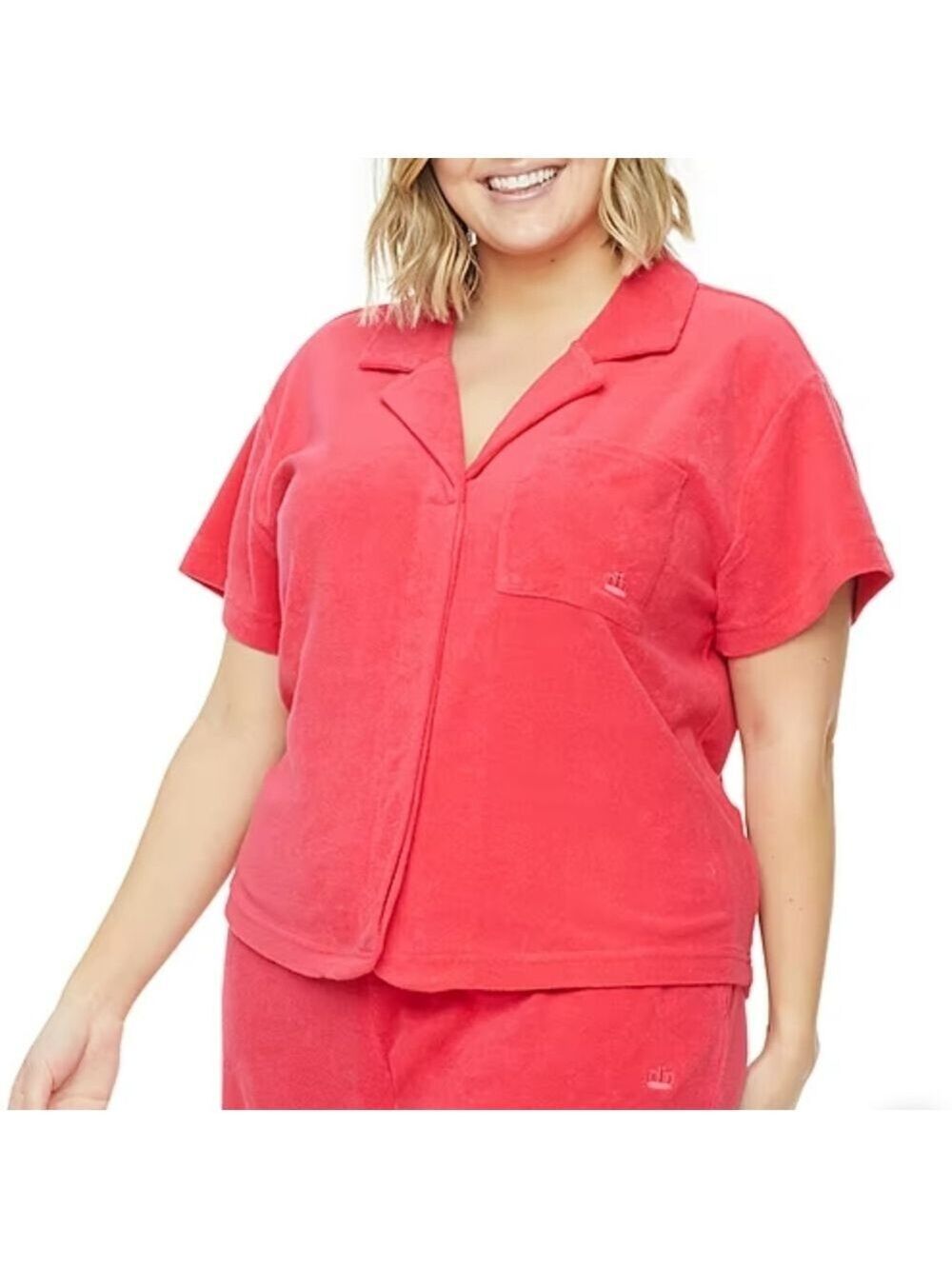 ❤️ JUICY COUTURE PLUS SIZE WOMEN'S TERRY  SHORT SLEEVE BUTTON-DOWN SHIRT 2X 3X